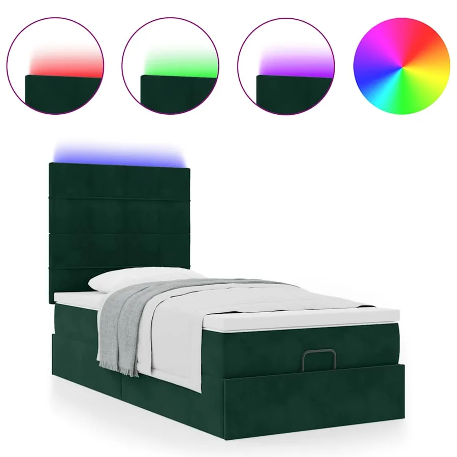 Cadre de lit ottoman avec matelas vert foncé 100x200 cm velours - 5