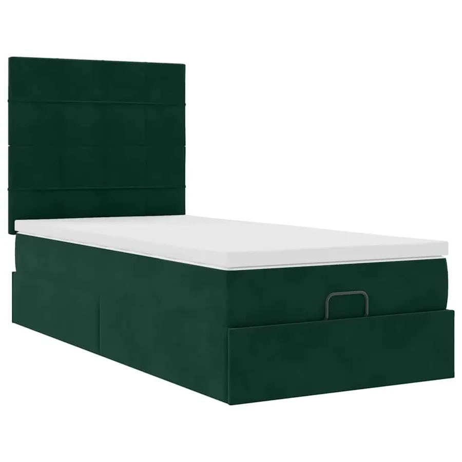 Cadre de lit ottoman avec matelas vert foncé 100x200 cm velours - 7