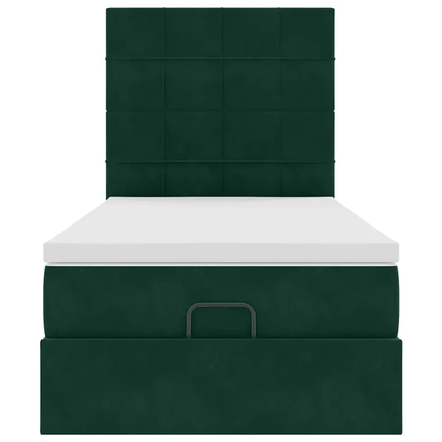 Cadre de lit ottoman avec matelas vert foncé 100x200 cm velours - 8