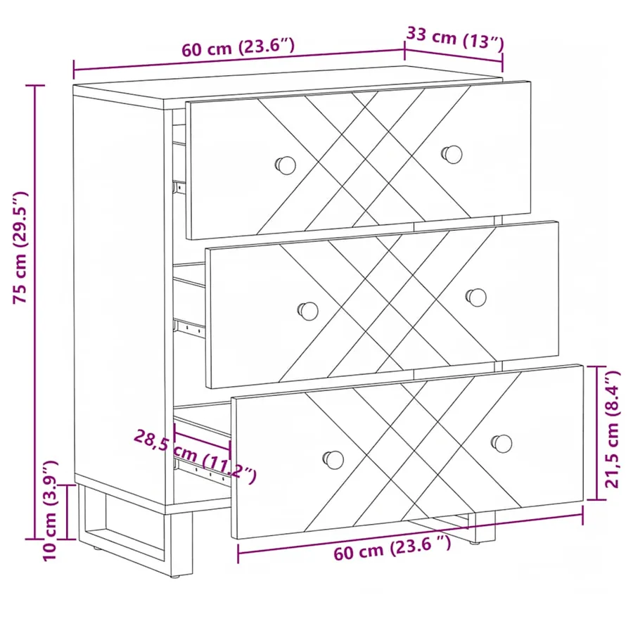 Buffet noir 60x33x75 cm bois massif de manguier - 11