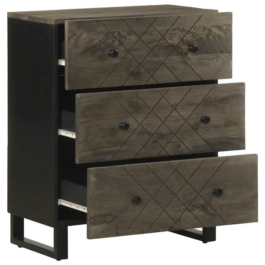 Buffet noir 60x33x75 cm bois massif de manguier - 2