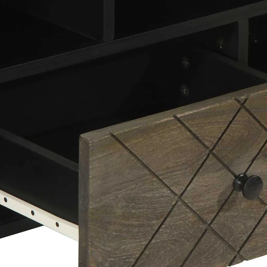 Meuble TV noir 100x33x46 cm bois massif de manguier - 7