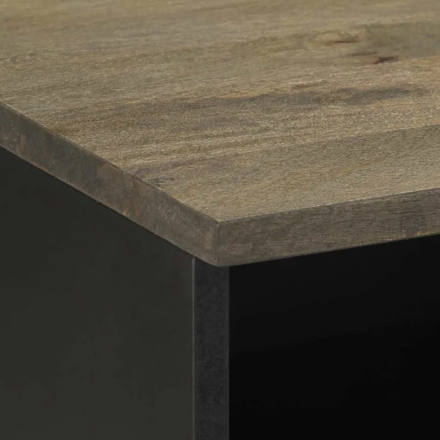 Meuble TV noir 70x33x46 cm bois massif de manguier - 6