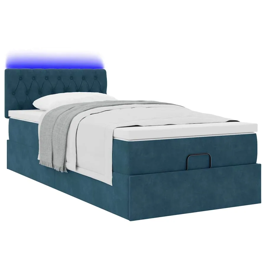 Cadre de lit ottoman avec matelas bleu foncé 100x200 cm velours - 3