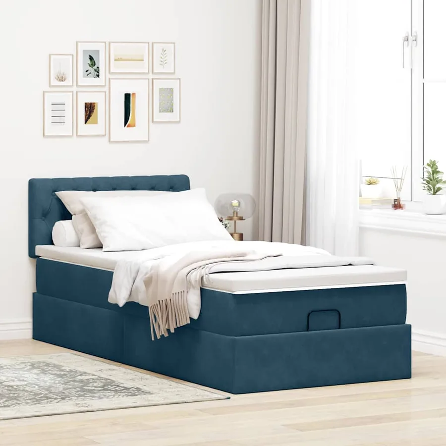 Cadre de lit ottoman avec matelas bleu foncé 100x200 cm velours - 4