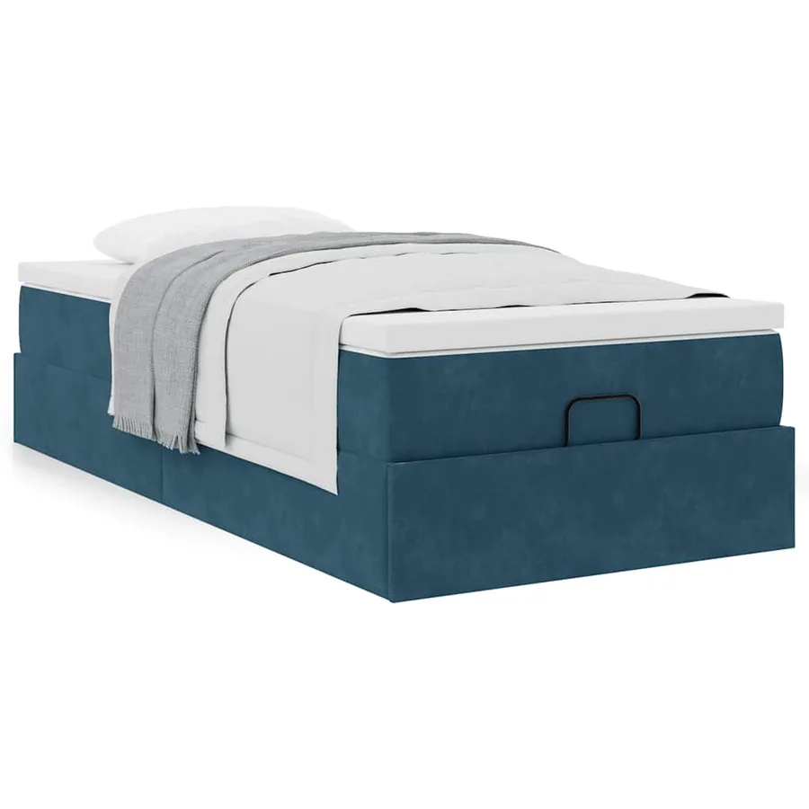 Cadre de lit ottoman avec matelas bleu foncé 100x200 cm velours - 4