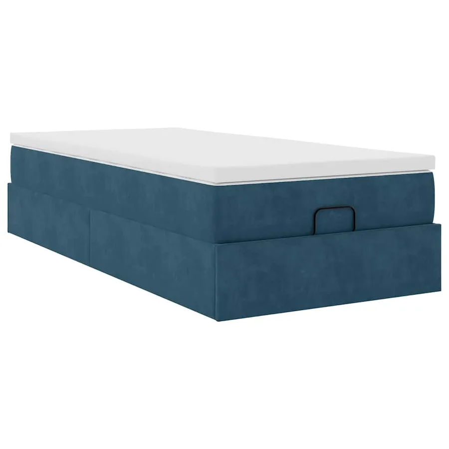 Cadre de lit ottoman avec matelas bleu foncé 100x200 cm velours - 6