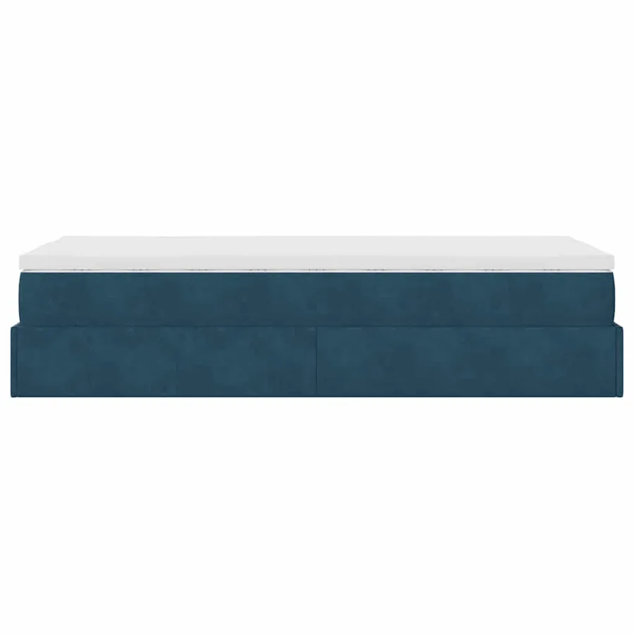Cadre de lit ottoman avec matelas bleu foncé 100x200 cm velours - 9