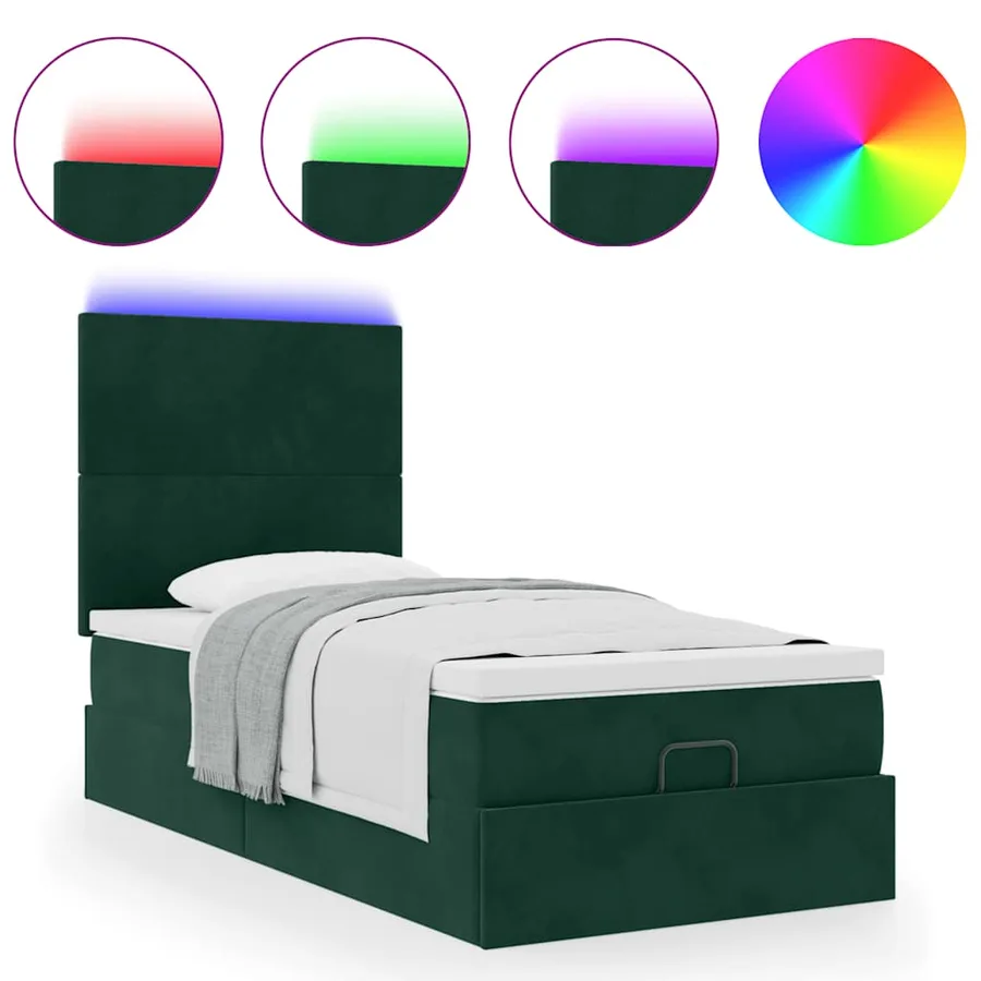 Cadre de lit ottoman avec matelas vert foncé 90x200 cm velours - 5