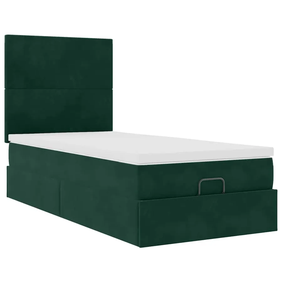 Cadre de lit ottoman avec matelas vert foncé 90x200 cm velours - 7