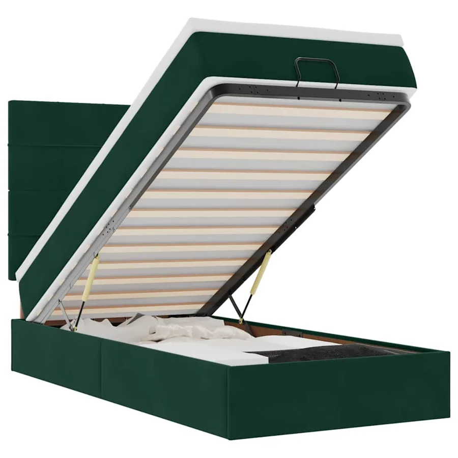 Cadre de lit ottoman avec matelas vert foncé 90x200 cm velours - 2