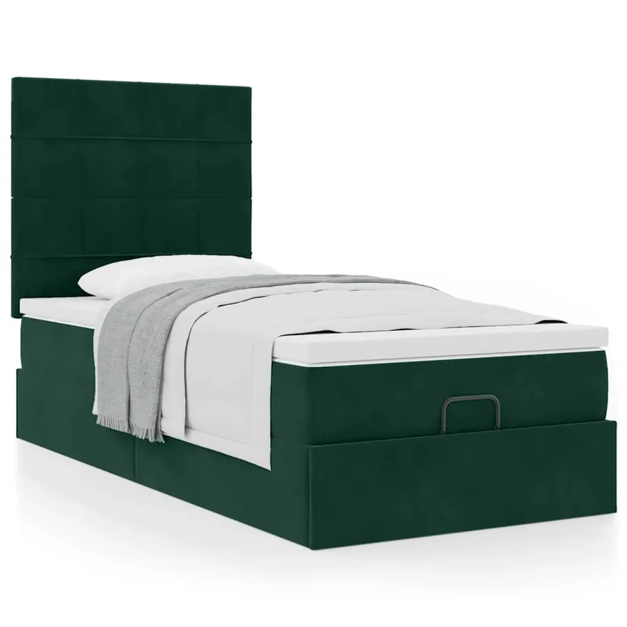 Cadre de lit ottoman avec matelas vert foncé 90x200 cm velours - 4