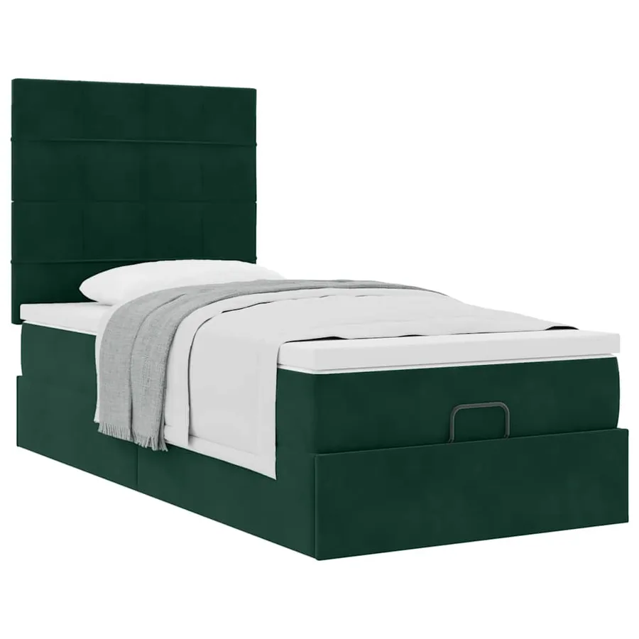 Cadre de lit ottoman avec matelas vert foncé 90x200 cm velours - 5