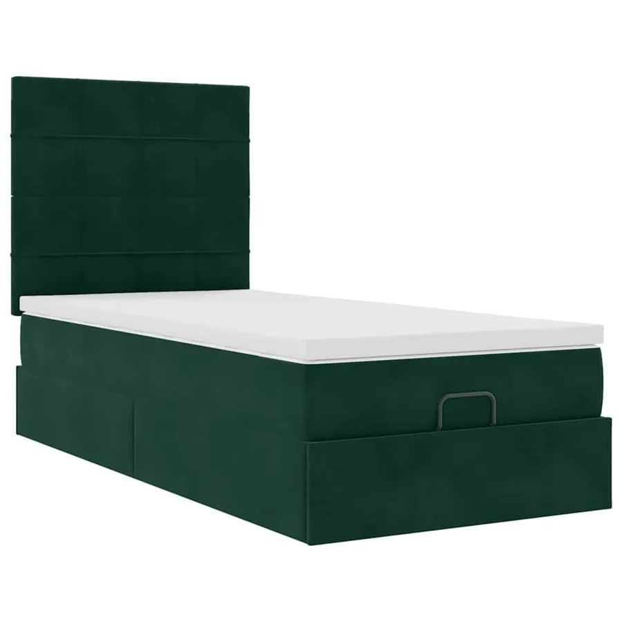 Cadre de lit ottoman avec matelas vert foncé 90x200 cm velours - 6