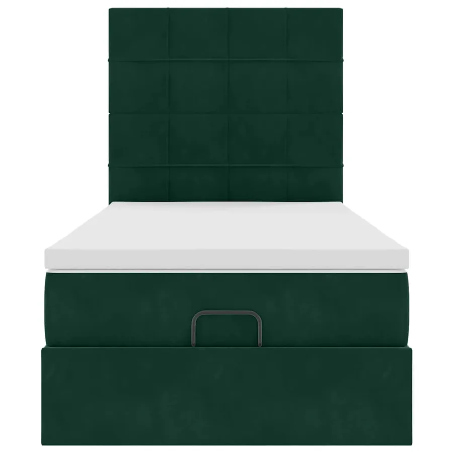 Cadre de lit ottoman avec matelas vert foncé 90x200 cm velours - 7
