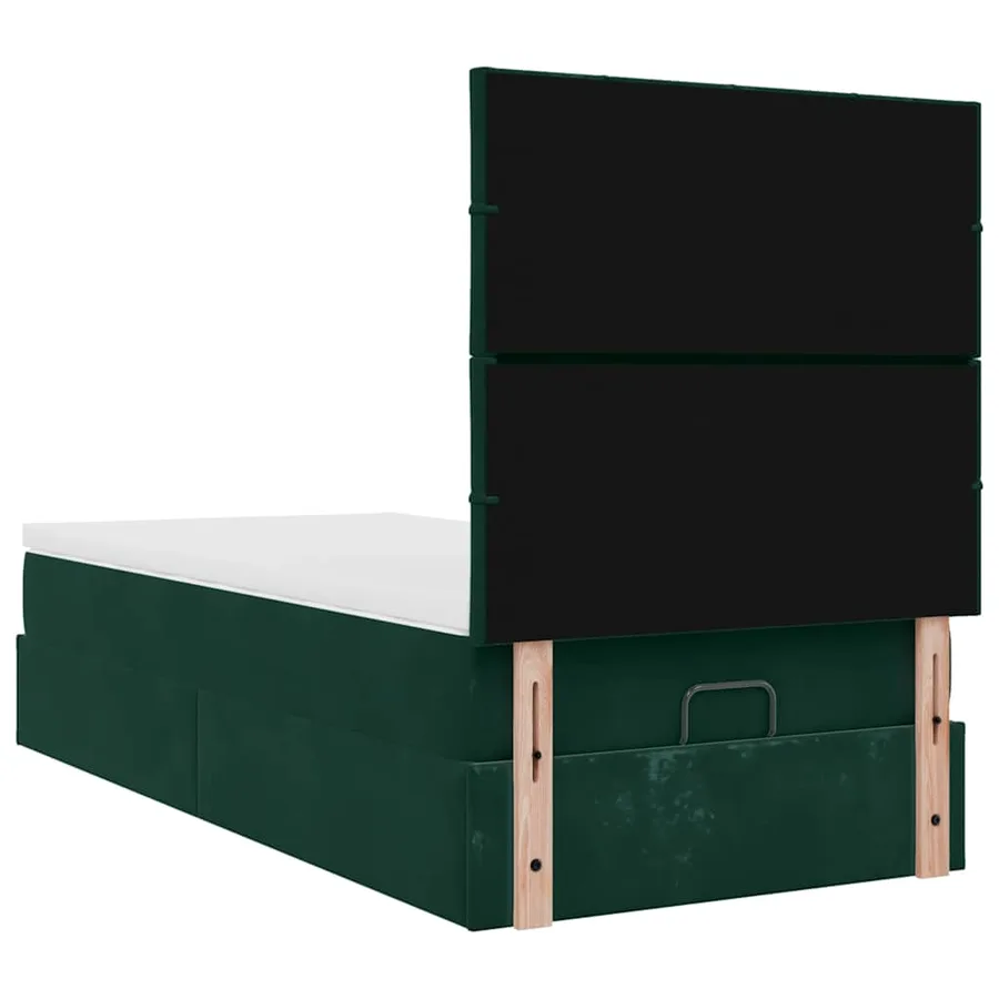 Cadre de lit ottoman avec matelas vert foncé 90x200 cm velours - 9