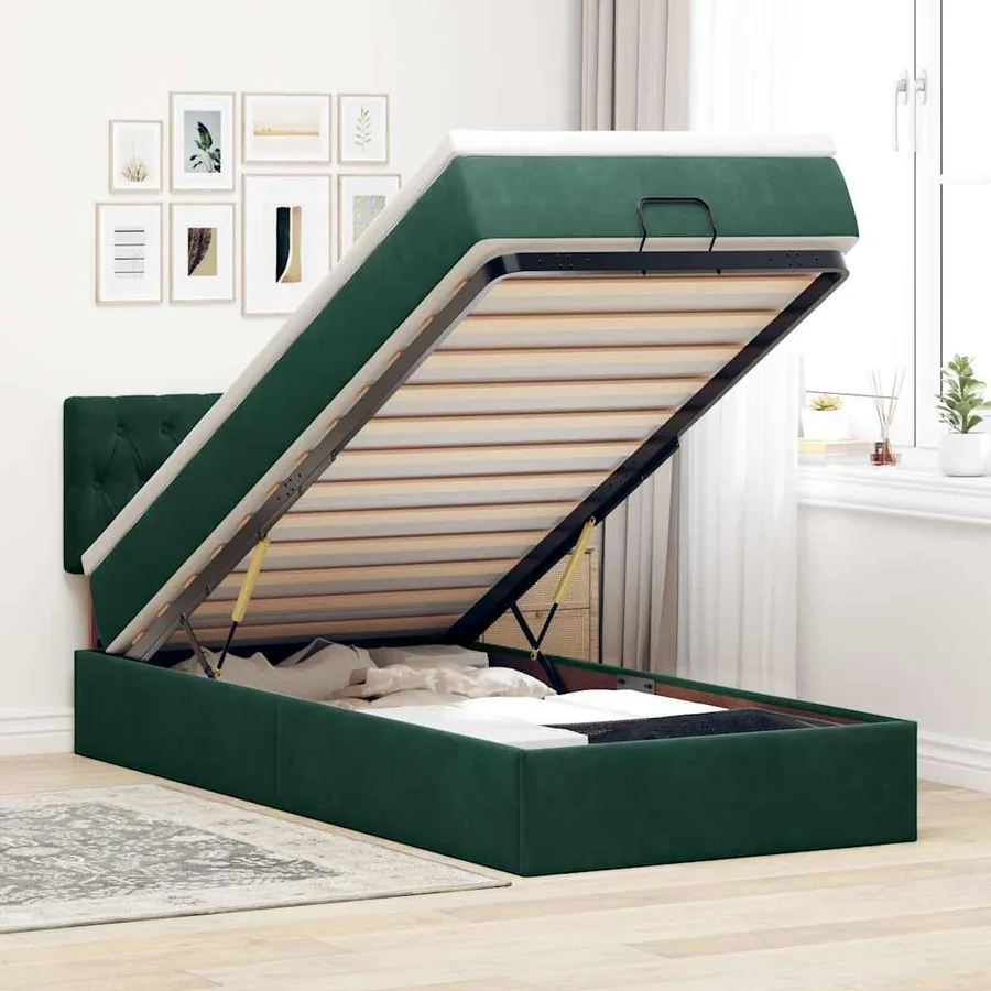 Lit ottoman avec matelas et LED Vert foncé 90x200cm velours