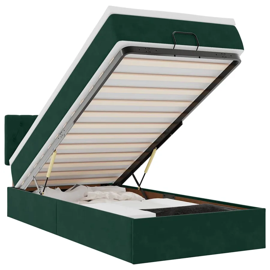 Lit ottoman avec matelas et LED Vert foncé 90x200cm velours - 2