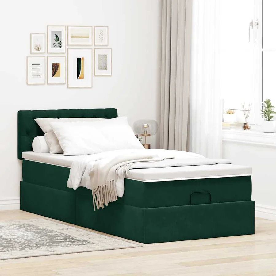 Lit ottoman avec matelas et LED Vert foncé 90x200cm velours - 4