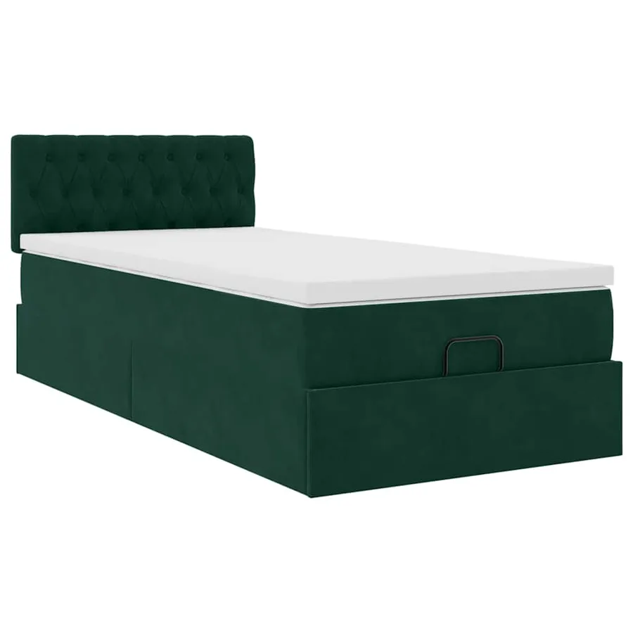 Lit ottoman avec matelas et LED Vert foncé 90x200cm velours - 7