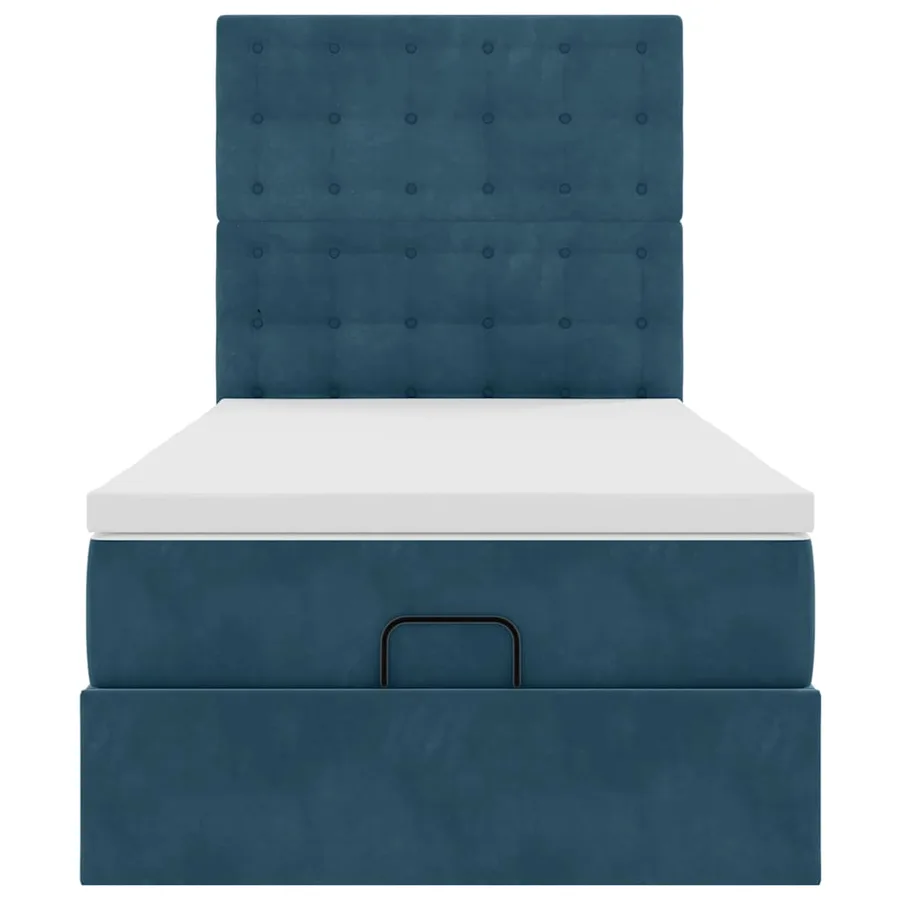 Cadre de lit ottoman avec matelas bleu foncé 100x200 cm velours - 7