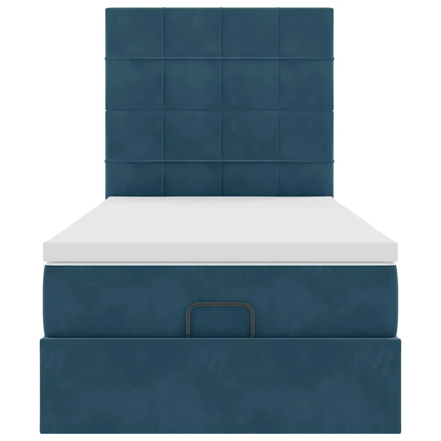 Cadre de lit ottoman avec matelas bleu foncé 100x200 cm velours - 7