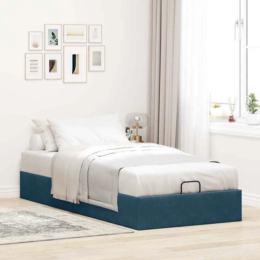 Cadre de lit ottoman sans matelas bleu foncé 100x200 cm velours - 3