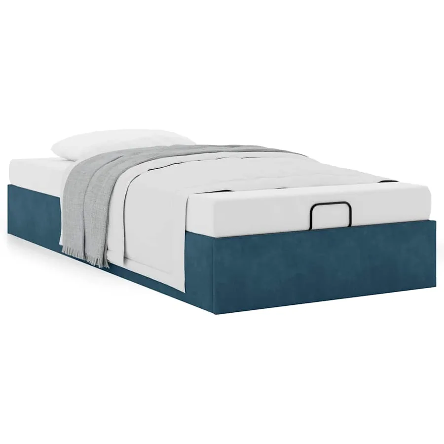 Cadre de lit ottoman sans matelas bleu foncé 100x200 cm velours - 4