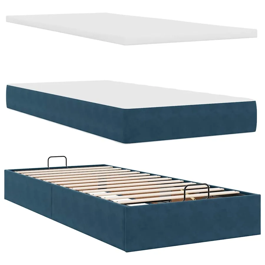Cadre de lit ottoman avec matelas bleu foncé 100x200 cm velours - 8