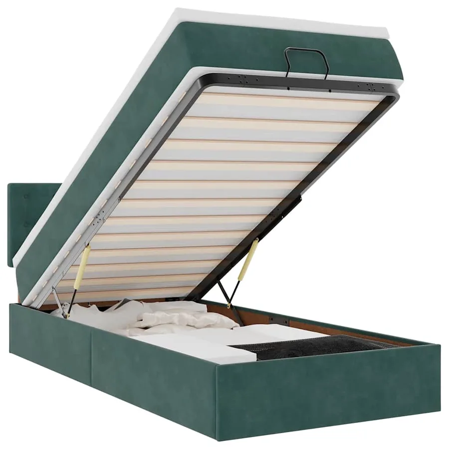Lit ottoman avec matelas et LED Vert foncé 90x200cm velours - 2