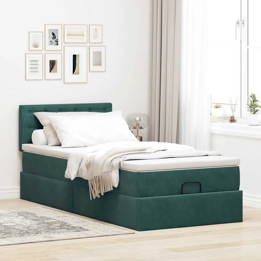 Lit ottoman avec matelas et LED Vert foncé 90x200cm velours - 4