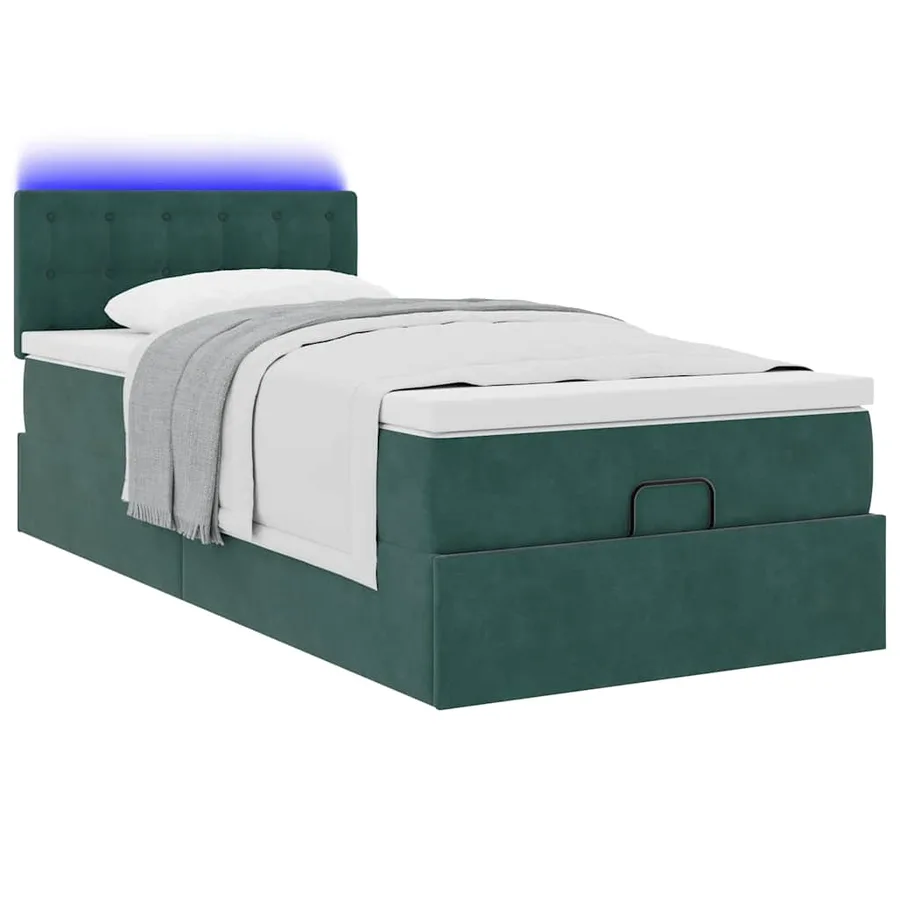 Lit ottoman avec matelas et LED Vert foncé 90x200cm velours - 6