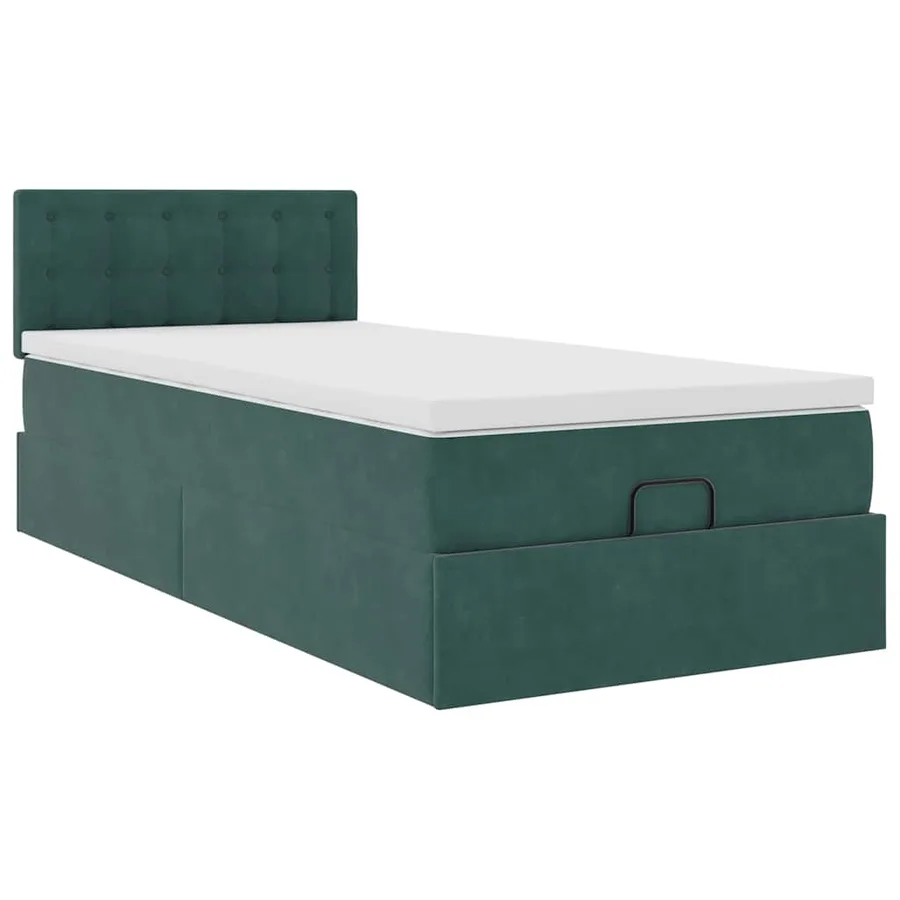 Lit ottoman avec matelas et LED Vert foncé 90x200cm velours - 7