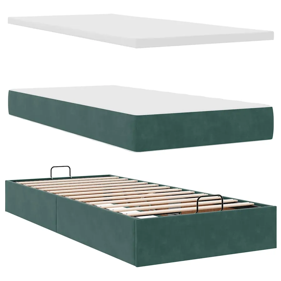 Lit ottoman avec matelas et LED Vert foncé 90x200cm velours - 9