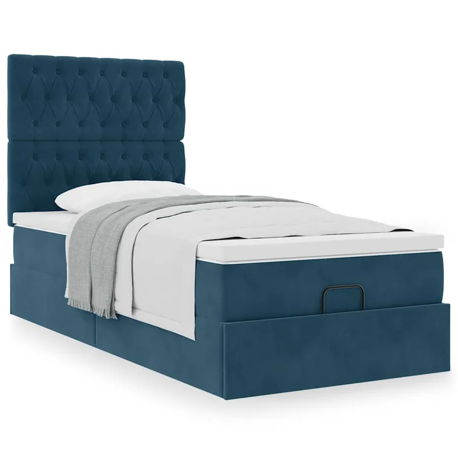 Cadre de lit ottoman avec matelas bleu foncé 100x200 cm velours - 4