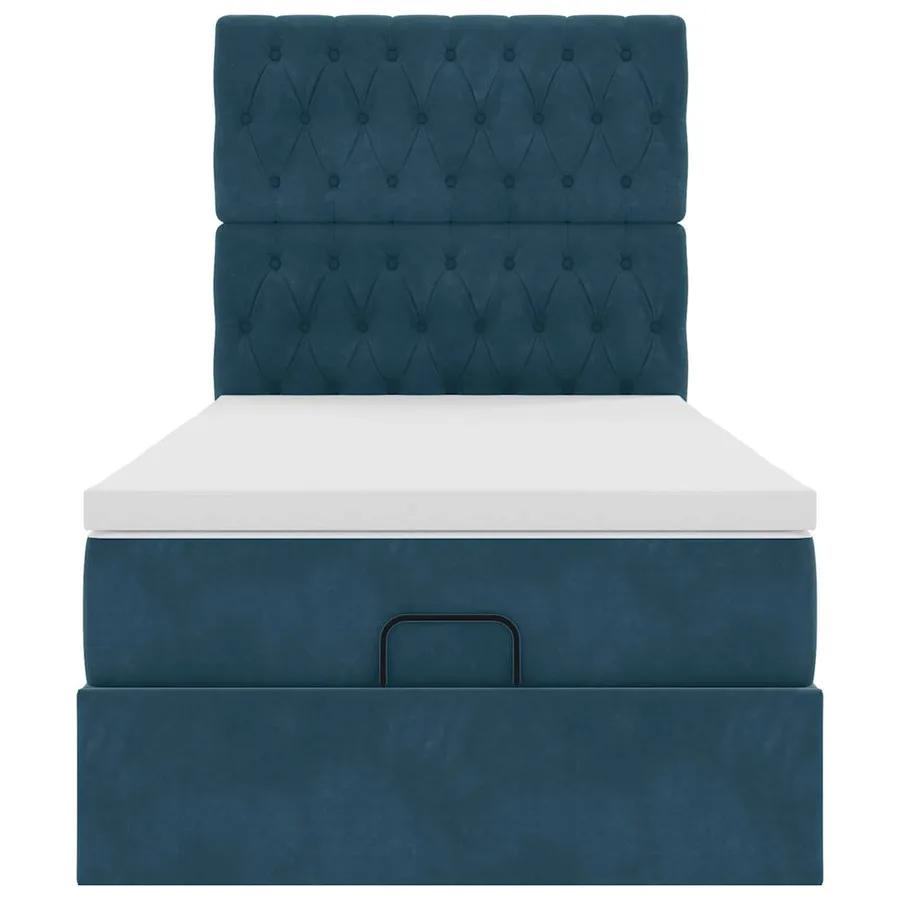 Cadre de lit ottoman avec matelas bleu foncé 100x200 cm velours - 7