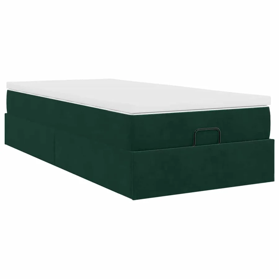 Cadre de lit ottoman avec matelas vert foncé 90x200 cm velours - 10