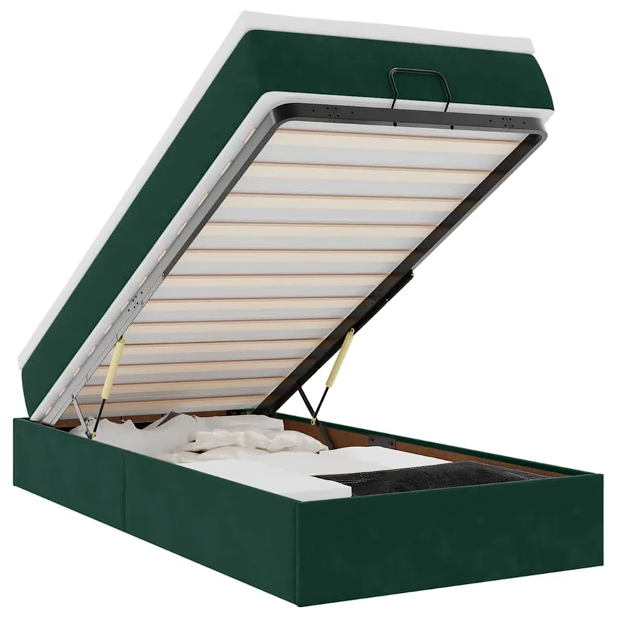 Cadre de lit ottoman avec matelas vert foncé 90x200 cm velours - 2