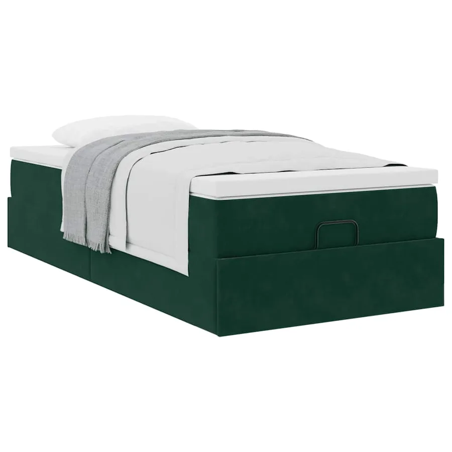 Cadre de lit ottoman avec matelas vert foncé 90x200 cm velours - 4
