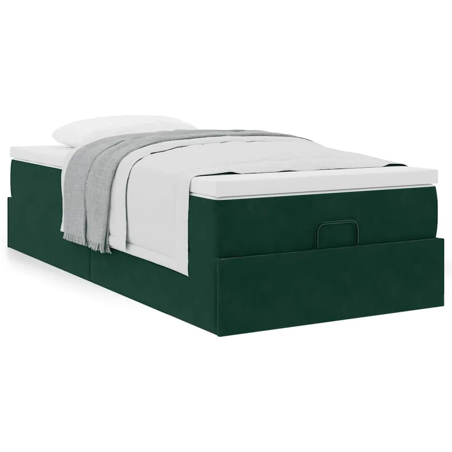 Cadre de lit ottoman avec matelas vert foncé 90x200 cm velours - 5