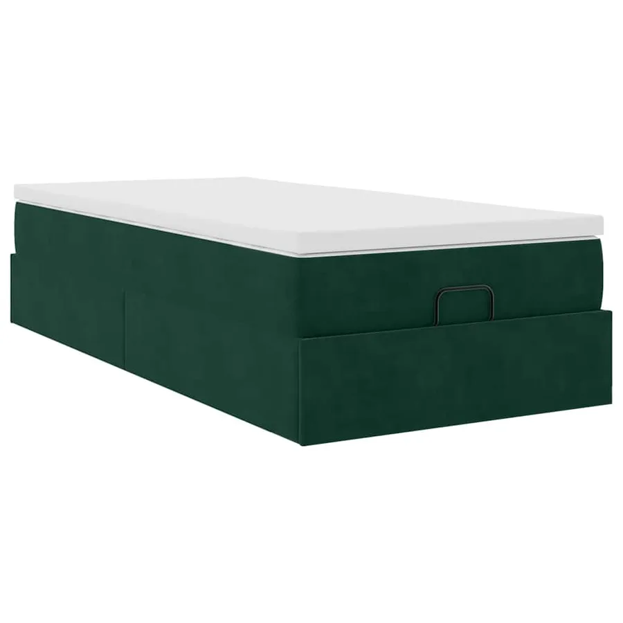 Cadre de lit ottoman avec matelas vert foncé 90x200 cm velours - 6