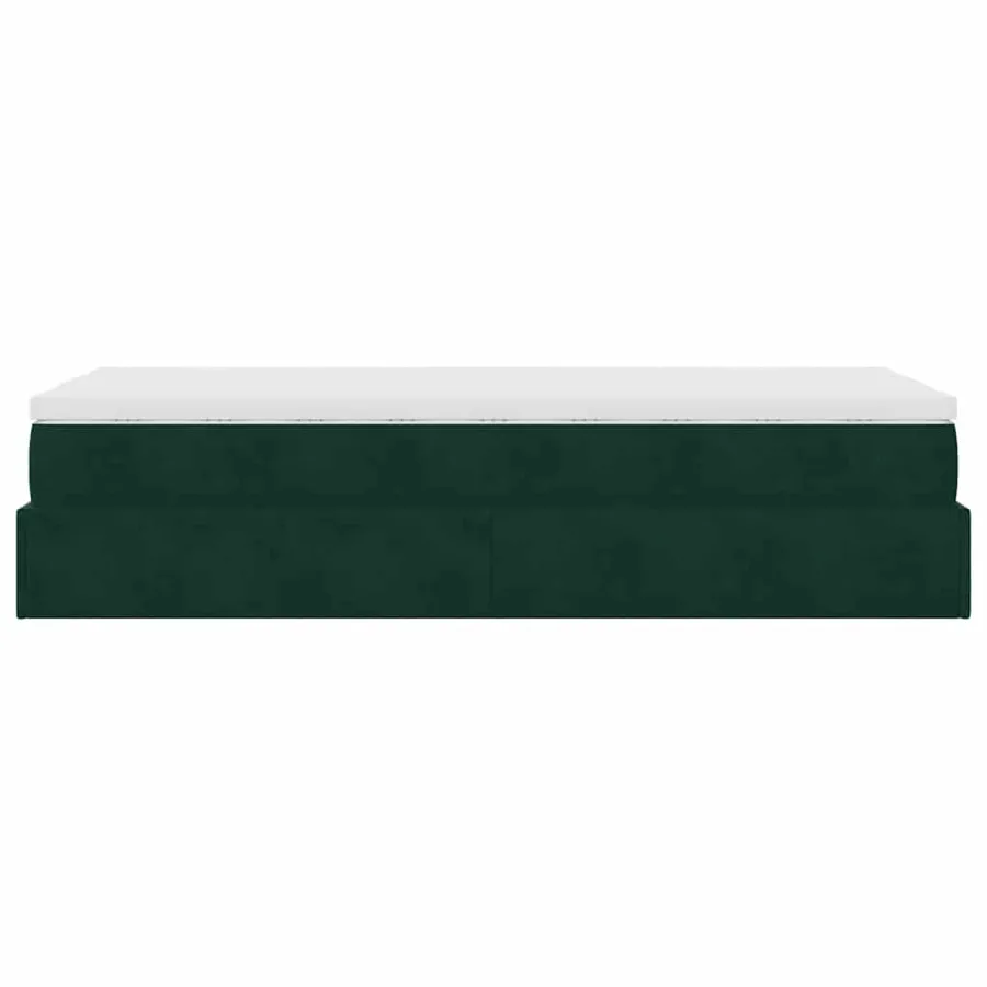 Cadre de lit ottoman avec matelas vert foncé 90x200 cm velours - 9