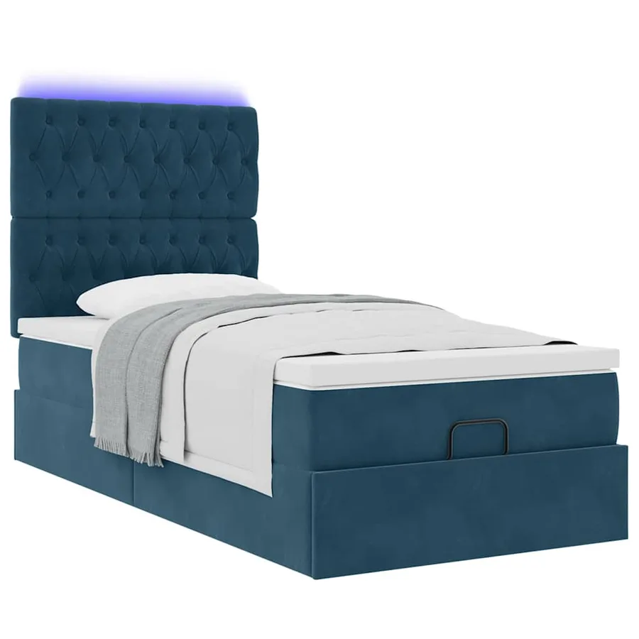 Cadre de lit ottoman avec matelas bleu foncé 100x200 cm velours - 6