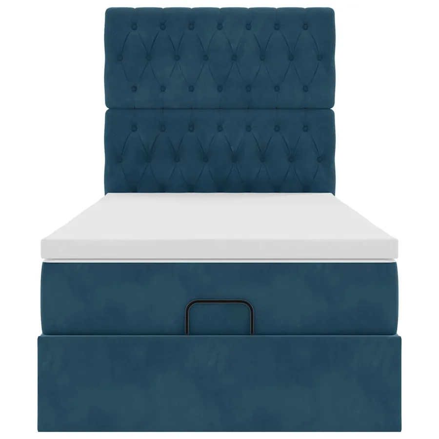 Cadre de lit ottoman avec matelas bleu foncé 100x200 cm velours - 8