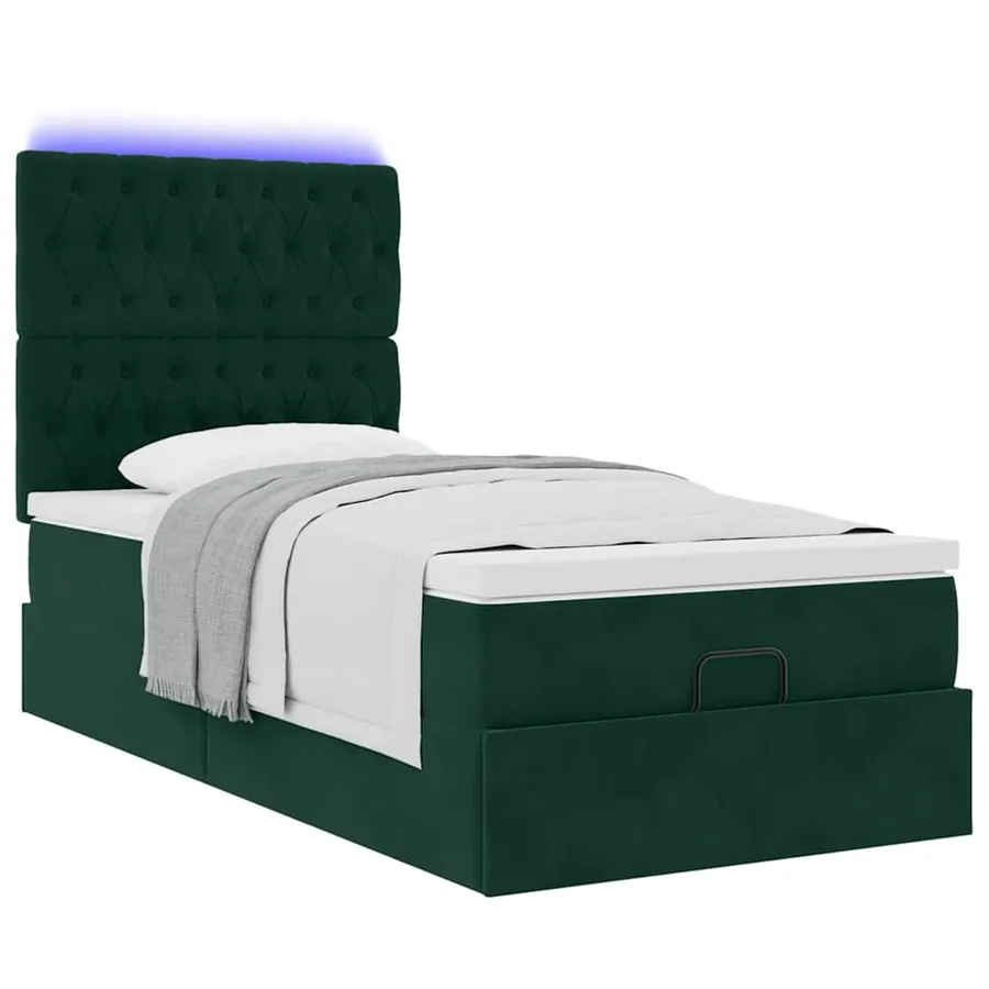 Cadre de lit ottoman avec matelas vert foncé 90x200 cm velours - 6
