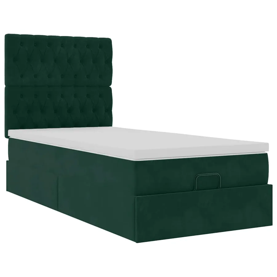 Cadre de lit ottoman avec matelas vert foncé 90x200 cm velours - 7