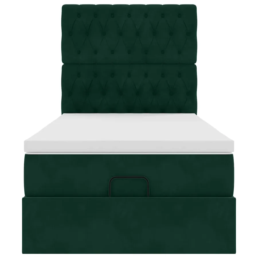 Cadre de lit ottoman avec matelas vert foncé 90x200 cm velours - 8
