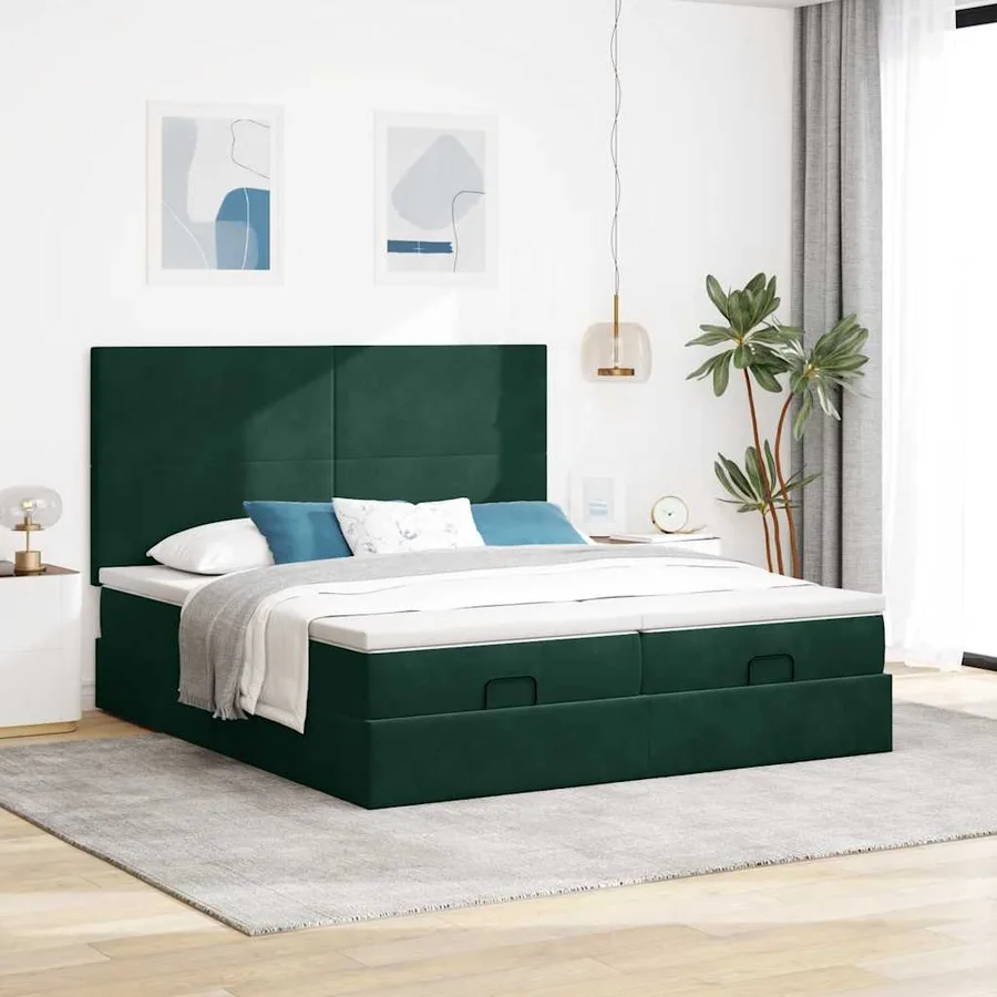 Cadre de lit ottoman avec matelas vert foncé 180x200cm velours - 4