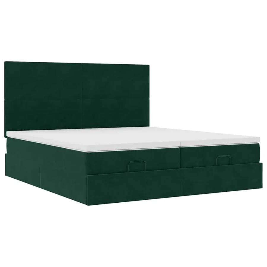Cadre de lit ottoman avec matelas vert foncé 180x200cm velours - 7