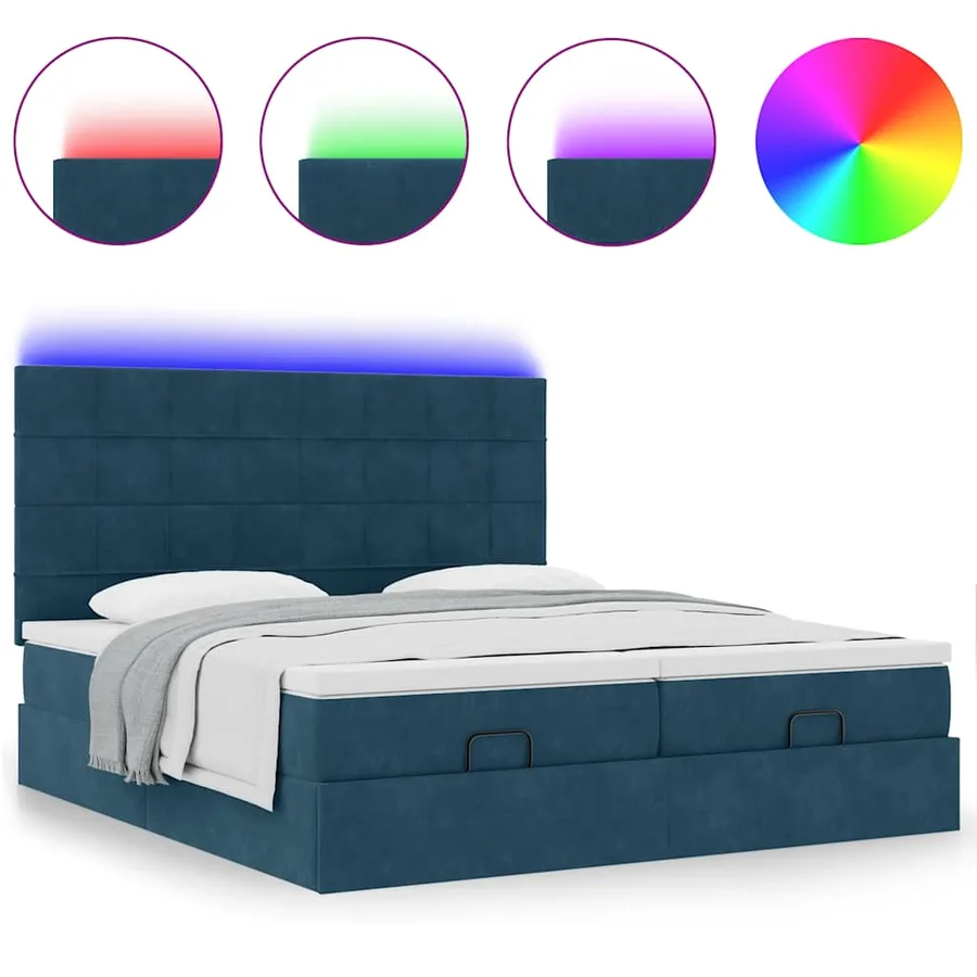 Cadre de lit ottoman avec matelas bleu foncé 200x200 cm velours - 5